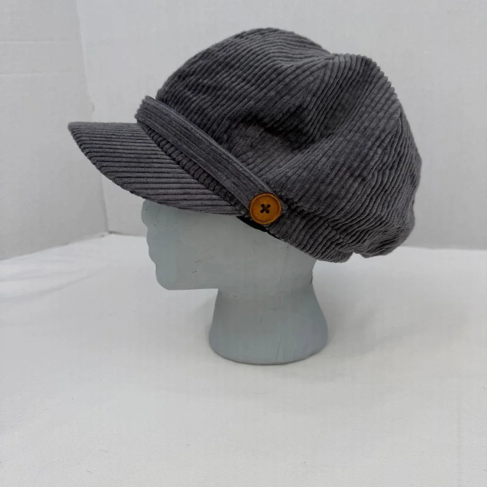 Vintage Y2K Gray Corduroy Newsboy Cap Baker Boy Hat FWCAB114 One Size